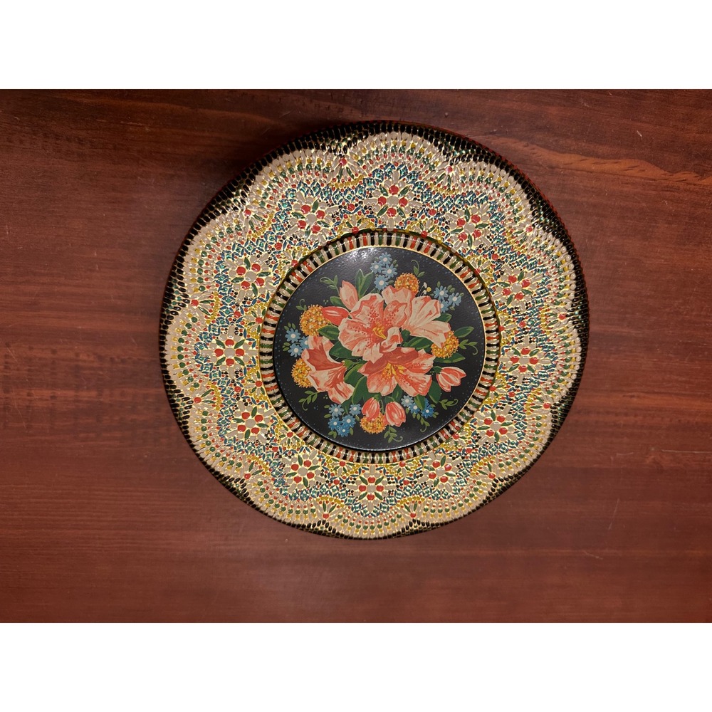 Vintage‎ Floral Round Metal Tin Serving Tray Decorative Collectible holland